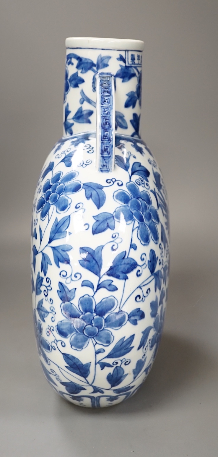 A large Chinese blue and white moonflask, 33cm